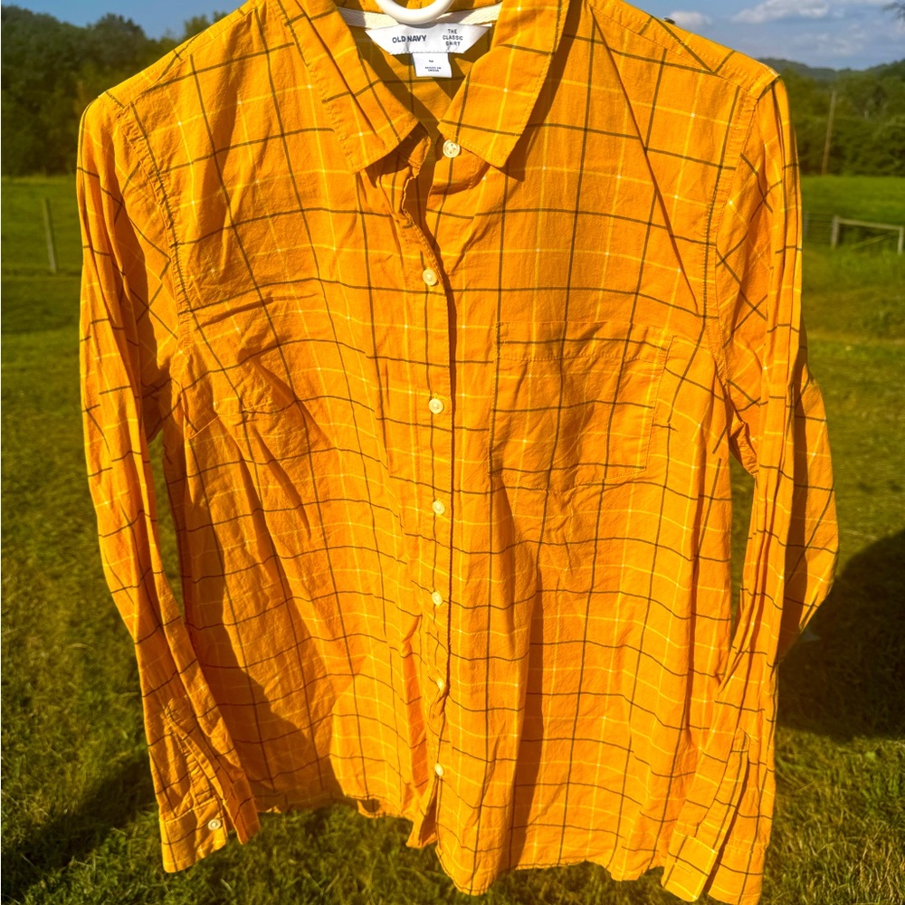 Yellow Plaid Button-Up Shirt